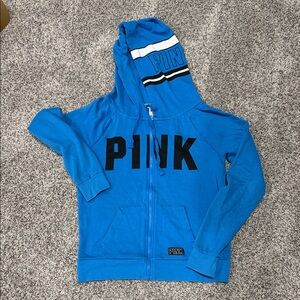 PINK Victoria's Secret Bright Blue Zip-Up Hoodie with Black Logo